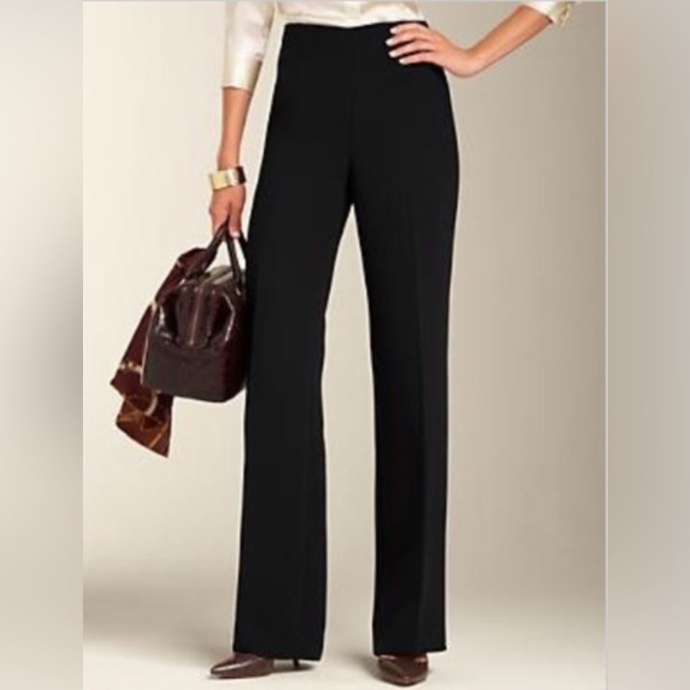 Talbots Petites Black High Rise Wide Leg Dress Pants Trousers Side Zip Size 12P